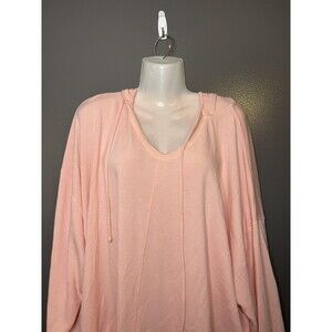 Aerie Shirt Womens XL Pink Terry Hooded V Neck Dolman Long Sleeve Tunic Top
